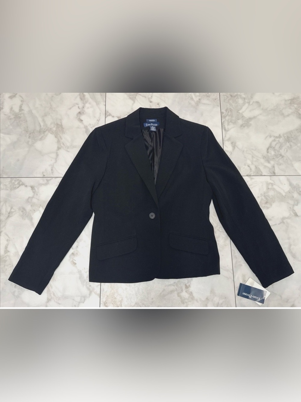 Evan Picone Blazer Womens 12 Stretch Black Lined Suit Jacket Career Notch NEW